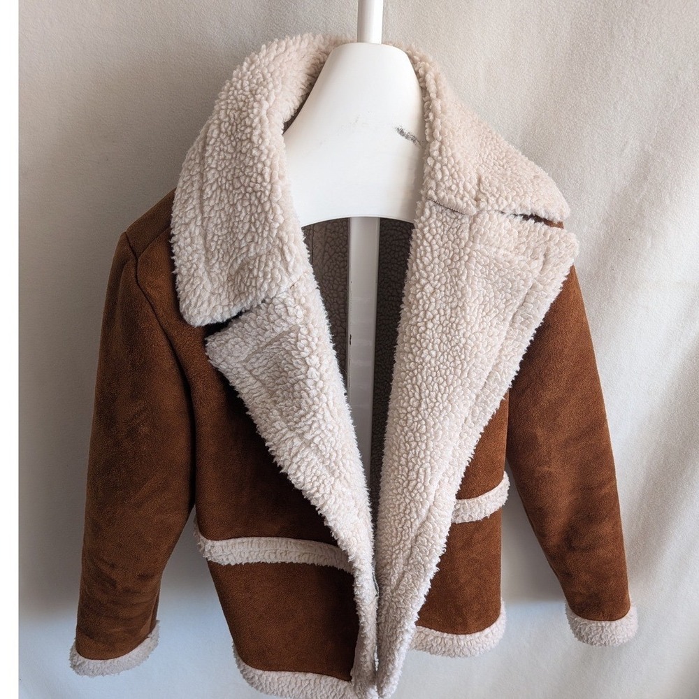 Art Class Boys Brown Faux Suede Sherpa Aviator Jacket Large 10/12